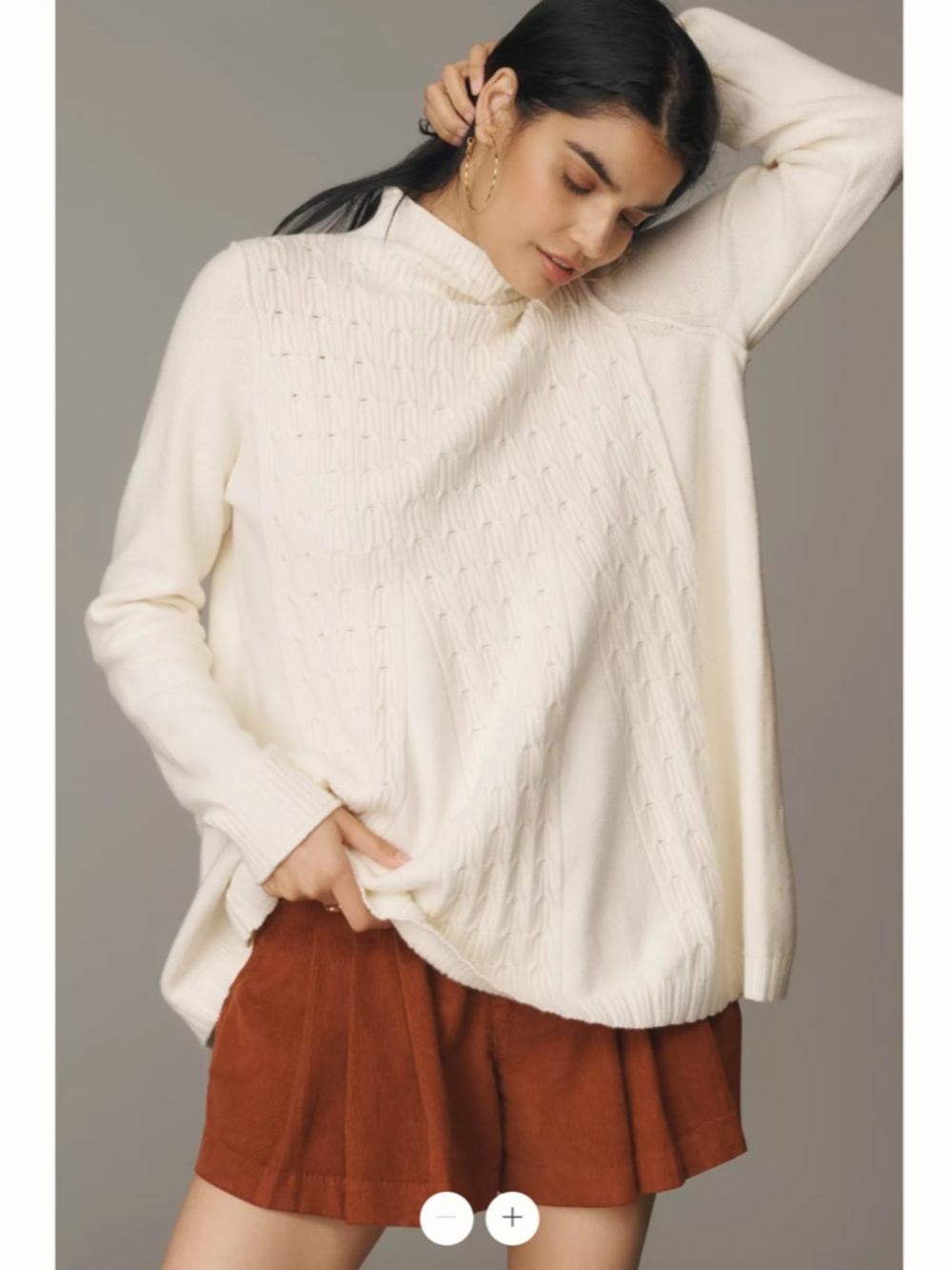 Anthropologie Pilcro Mock-Neck Cable-Knit Long Swing Sweater - Picture 3 of 4